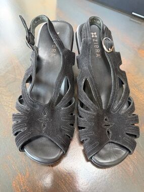 Ezra Black Suede Cutout Wedge Sandals - 39W